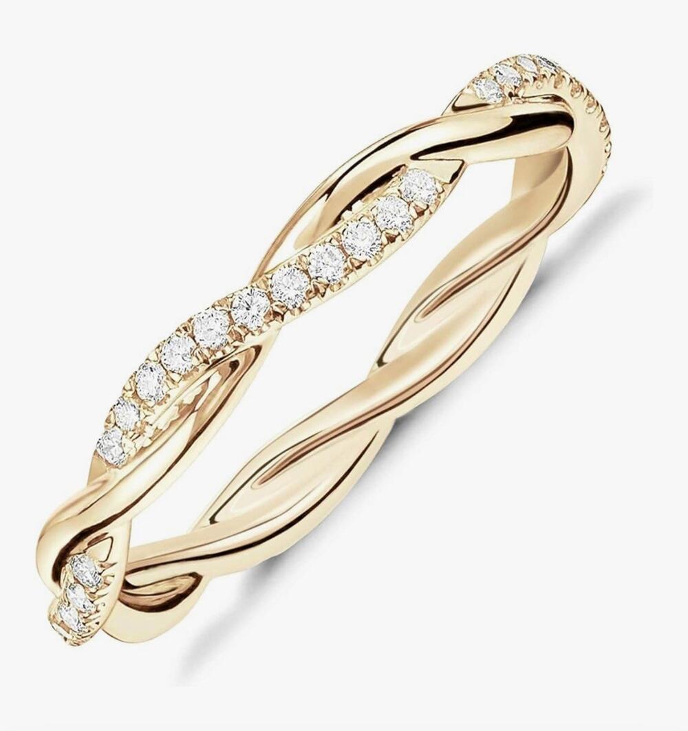 PAVOI 14K Gold Plated Cubic Zirconia Twisted Rope Eternity Band for Women size 8